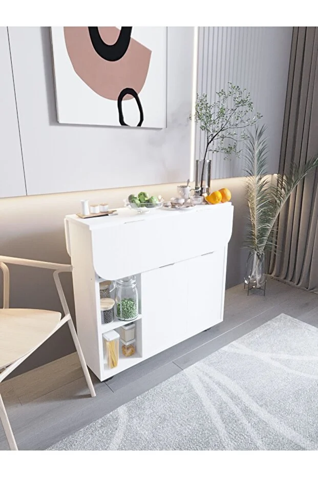 Kelebek Yemek Masası Mutfak Masası Katlanır Pratik Tekerlekli Oval